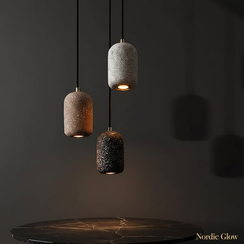Nordic Star Pendant Light with cement finish and starlit LED core