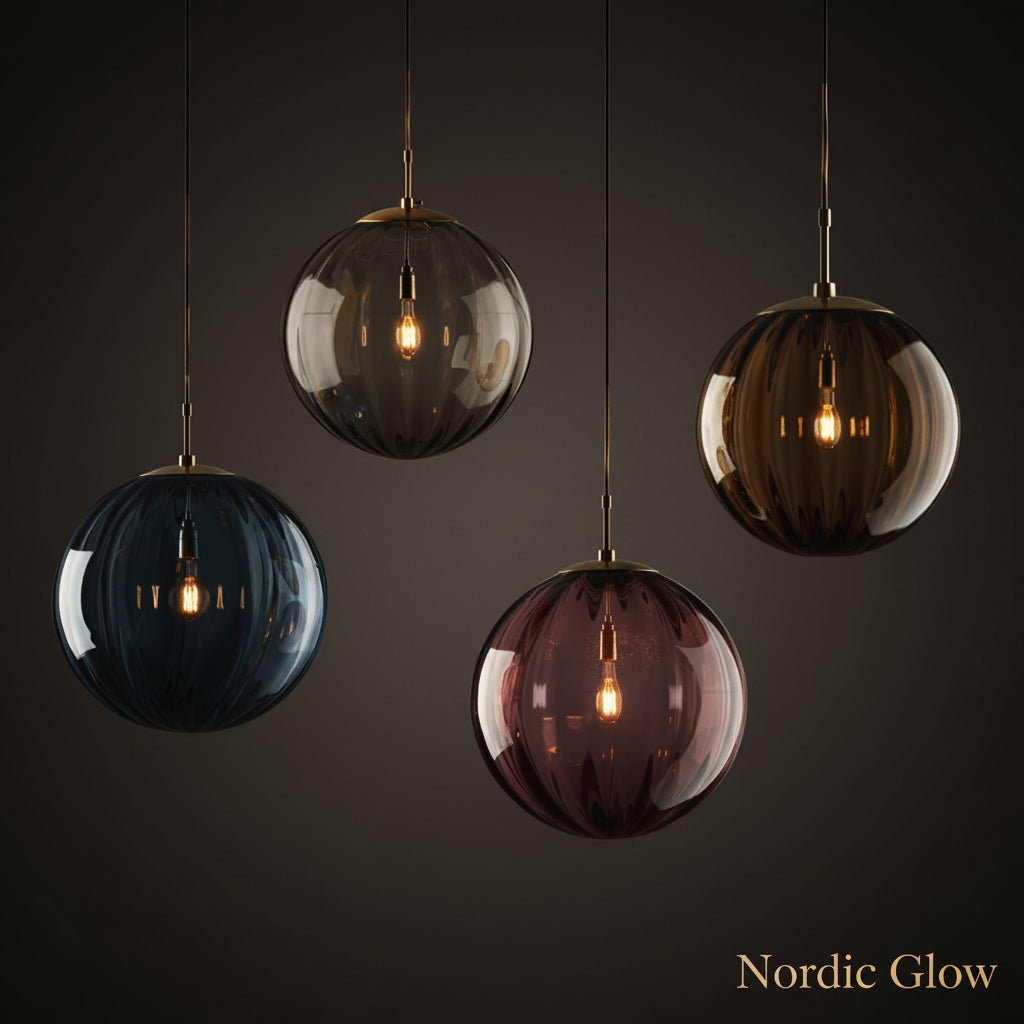 Nordic Glass Ball Pendant Light in smoked glass over a dining table