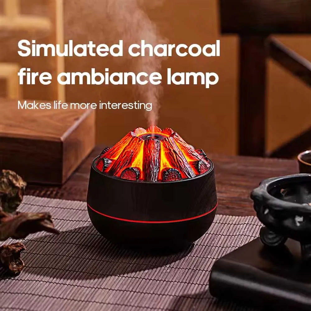 Charcoal-Style Flame Humidifier — Wood Grain