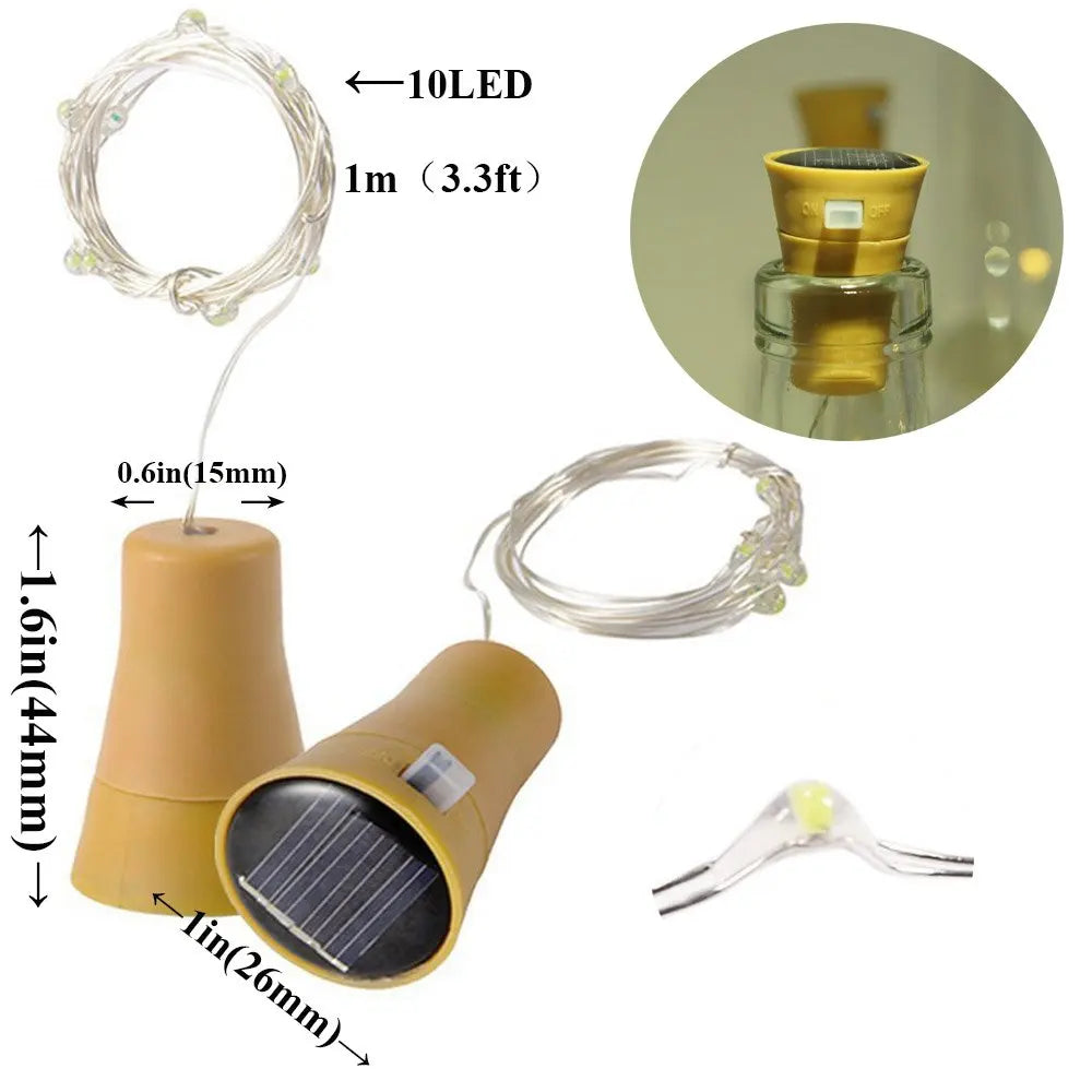 Solar Wine Bottle String Lights — Cork Fit