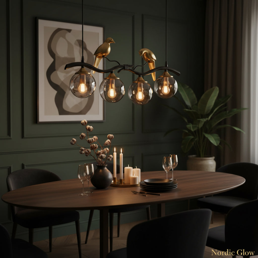 Nordic Spherical Glass Pendant Light with tricolor LED glow