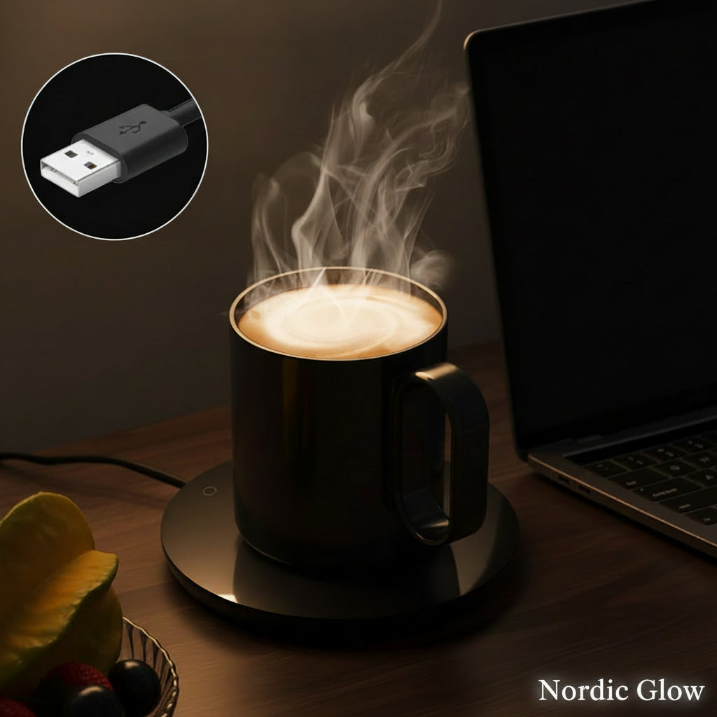 USB Coffee Mug Warmer heated coaster on an office desk