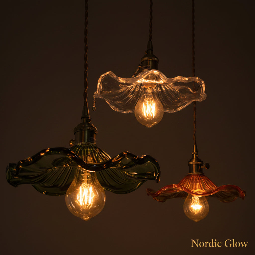 Nordic Copper Pendant Light with blown glass shade over a kitchen island
