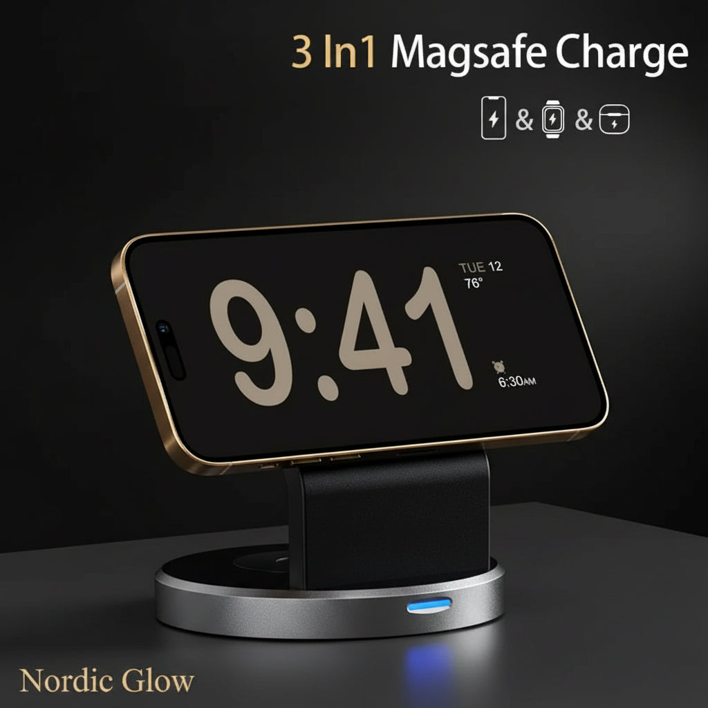 3-in-1 Magnetic Wireless Charging Stand with MagSafe dock