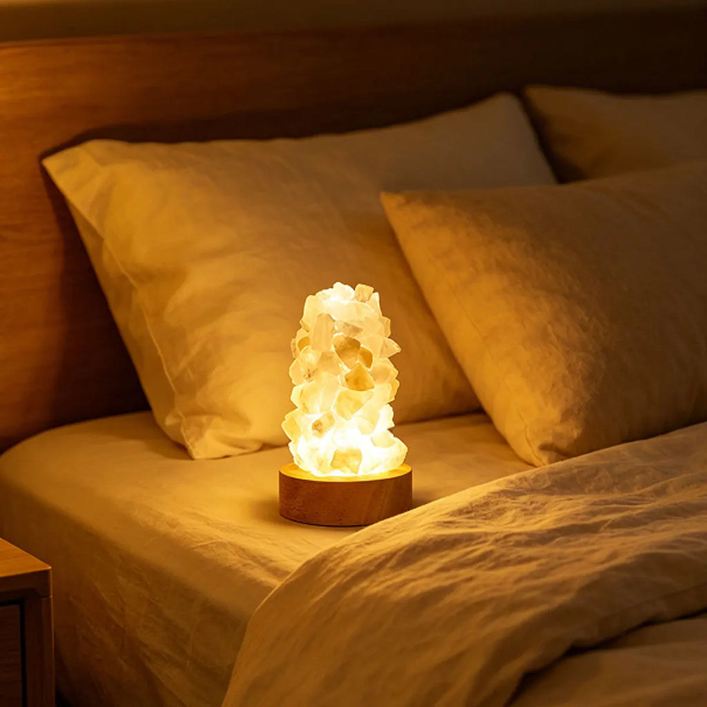 Raw Crystal Wishing Lamp — Citrine & Amethyst