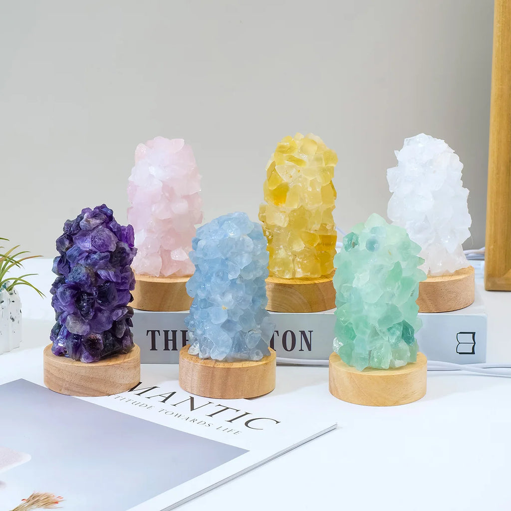 Raw Crystal Wishing Lamp — Citrine & Amethyst