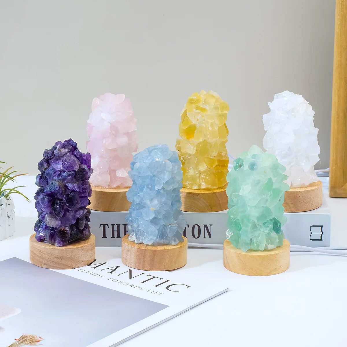 Raw Crystal Wishing Lamp — Citrine & Amethyst