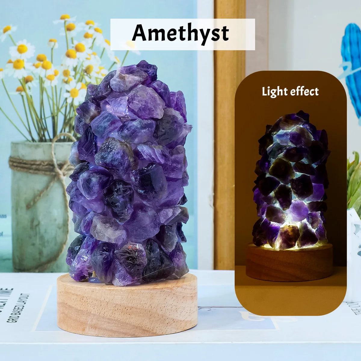 Raw Crystal Wishing Lamp — Citrine & Amethyst