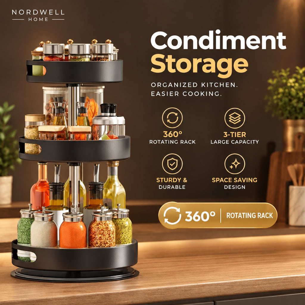 Round Spice Rack Organizer — Kitchen Condiment Holder